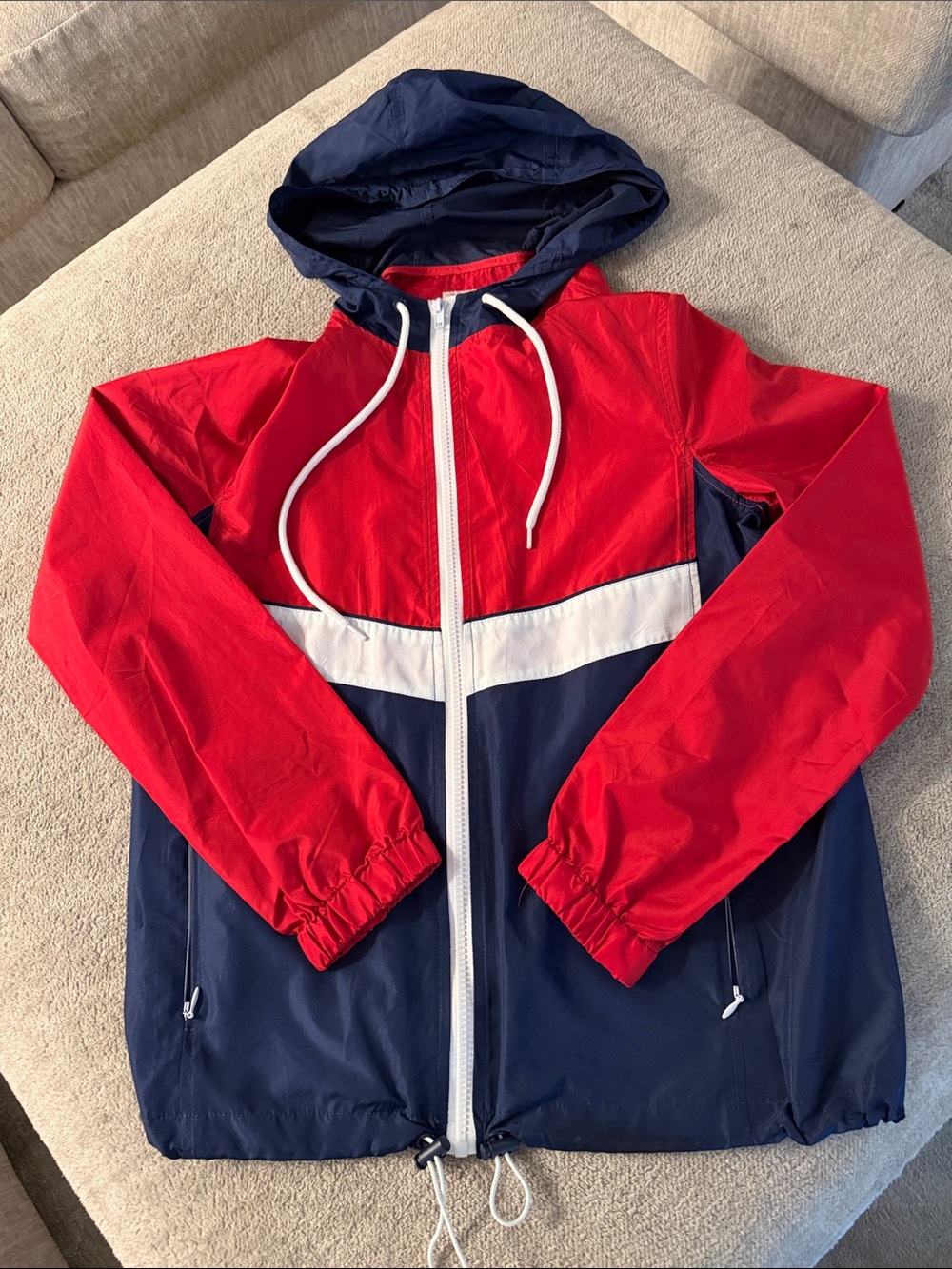 Zine Clothing Red and Navy Windbreaker Jacket with White Stripe